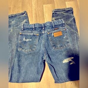 Wrangler Women's Boot Cut Blue Jeans with Distressed Details